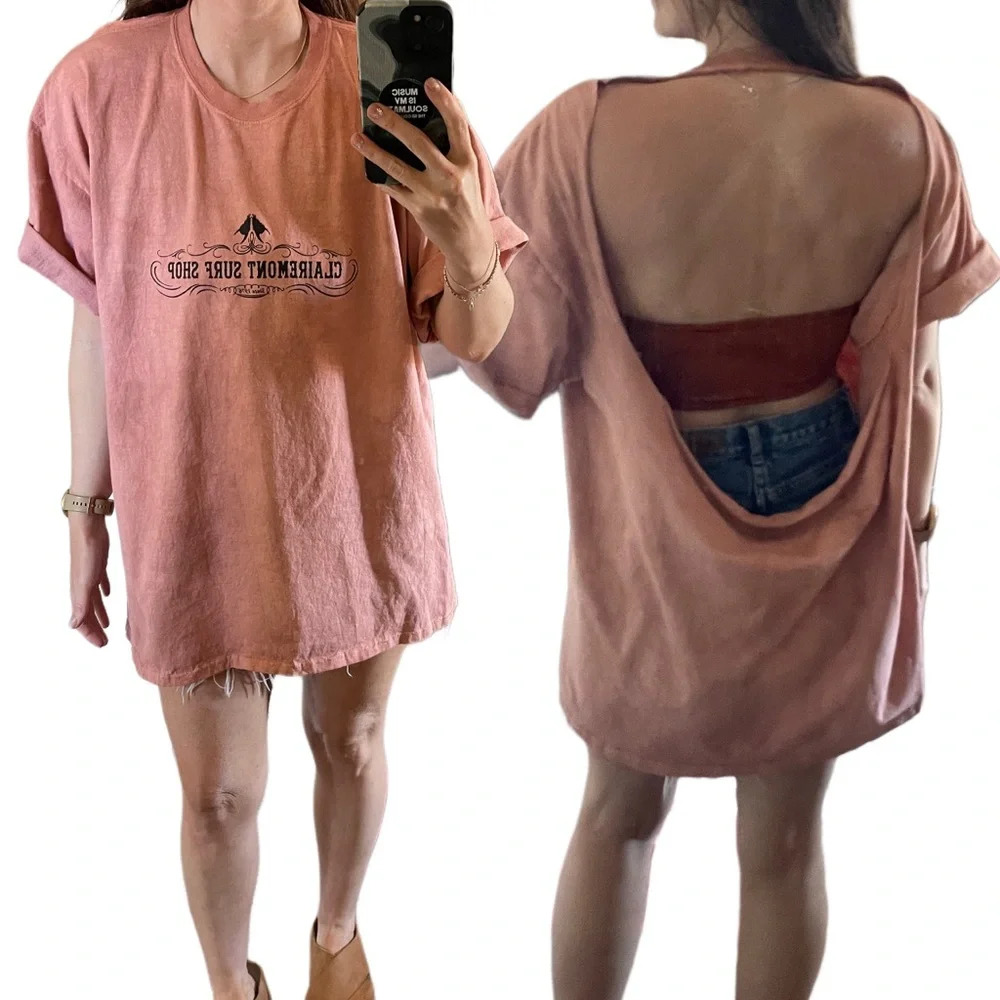 New Hand Dyed Cut Out Back Backless Clairemont Surf Shop T Shirt Oversized